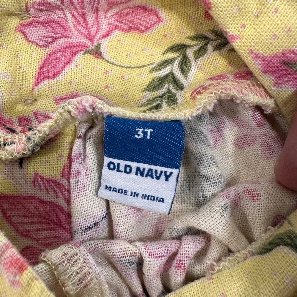 Old Navy Floral Flutter Sleeve‎ Jumpsuit Toddler 3T Yellow Linen Blend | Boho